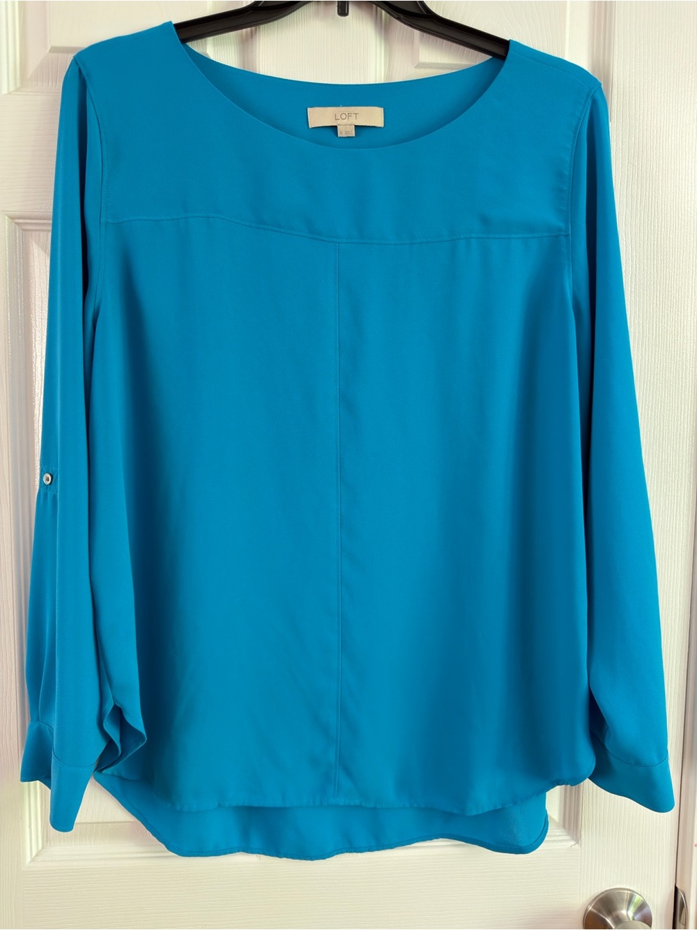 LOFT Bright Turquoise Long-Sleeve Scoop Neck Blouse